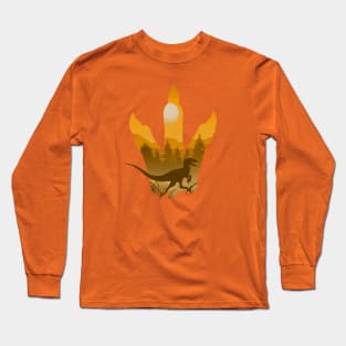 Utahraptor Gold Silhouette Mountain Design Long Sleeve T-Shirt